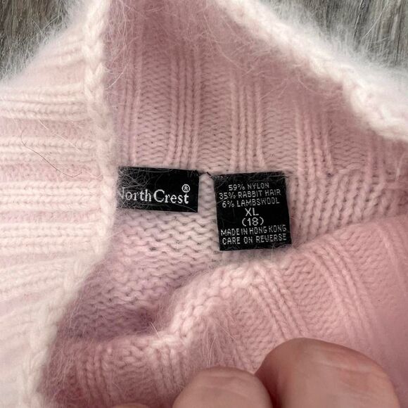 Y2K Preppy Coquette Snow Bunny Baby Pink Cable Knit Wool Angora Sweater - Picture 5 of 7